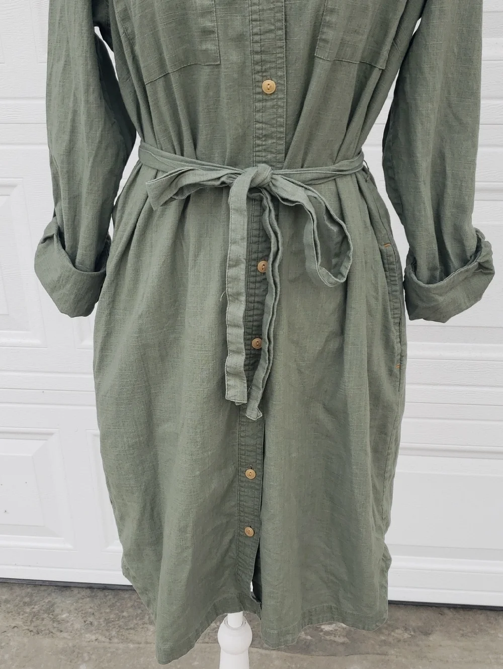 LL Bean Signature 100% Cotton Camp Button Front Shirt Dress Size M Olive Gray - Picture 4 of 16